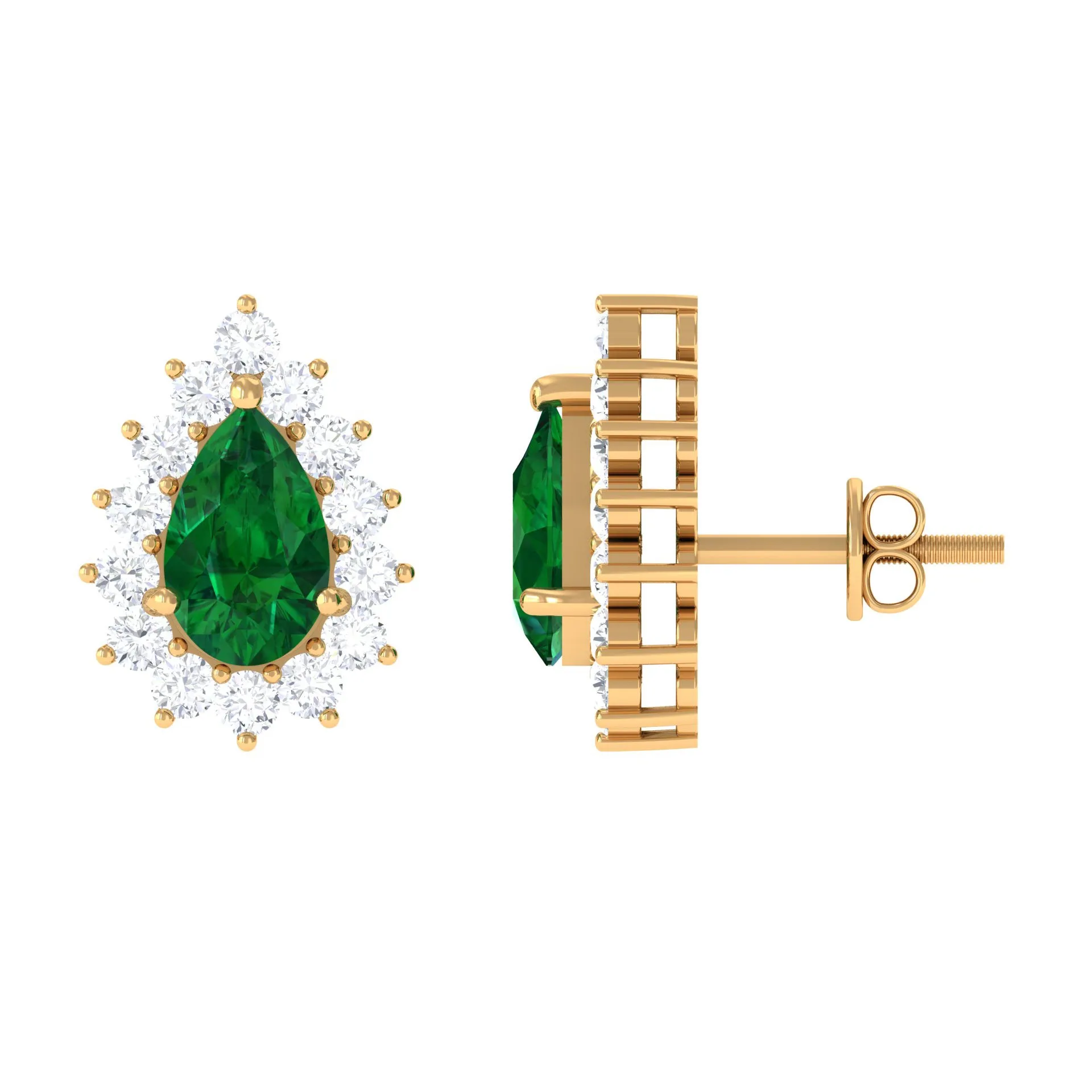 3 CT Created Emerald and Moissanite Halo Stud Earrings