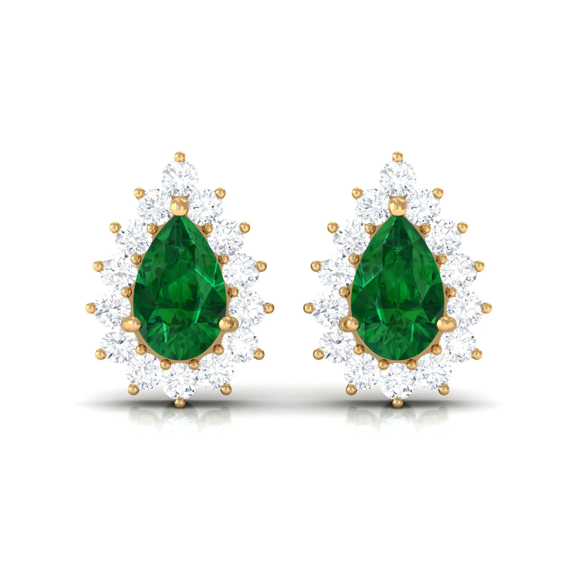 3 CT Created Emerald and Moissanite Halo Stud Earrings
