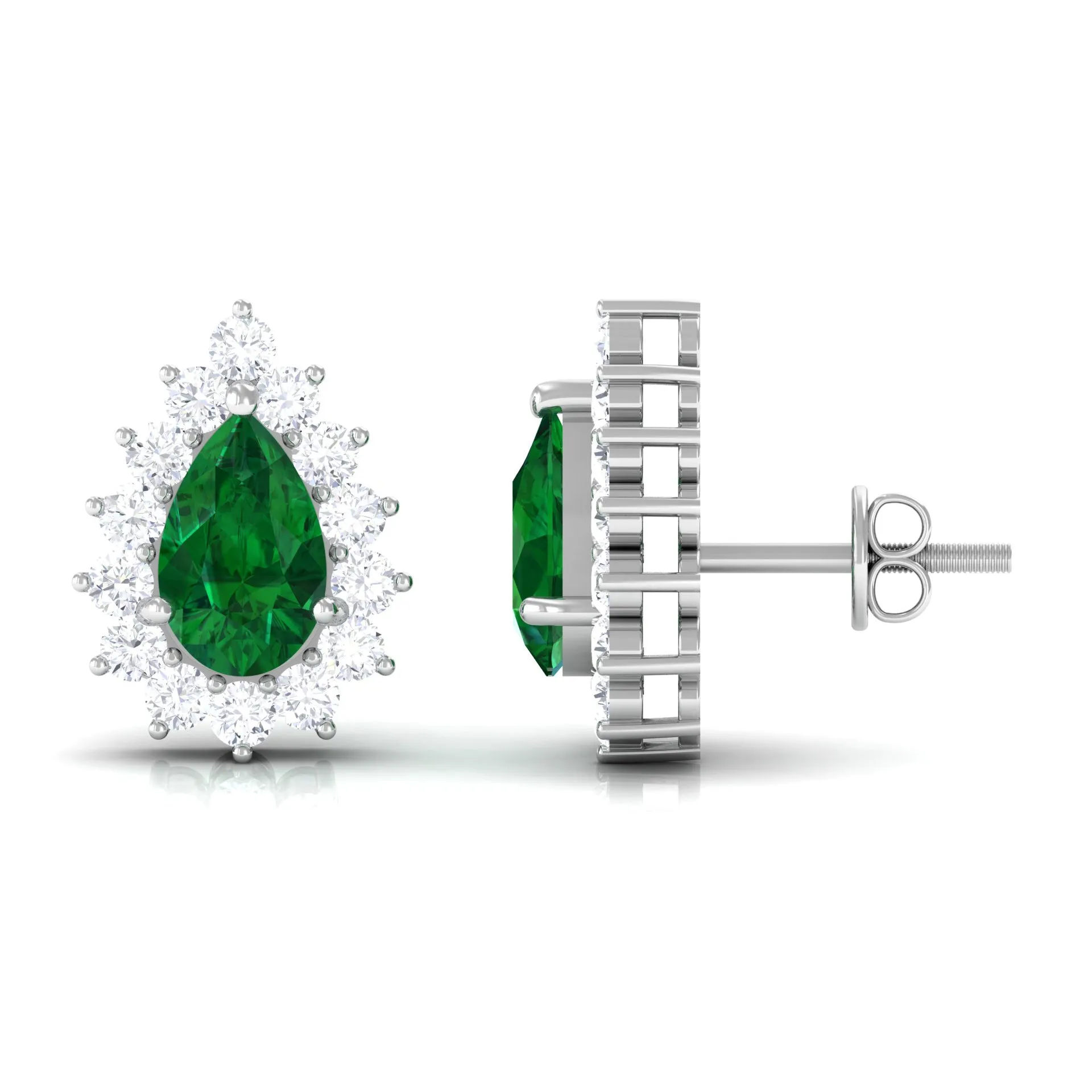 3 CT Created Emerald and Moissanite Halo Stud Earrings