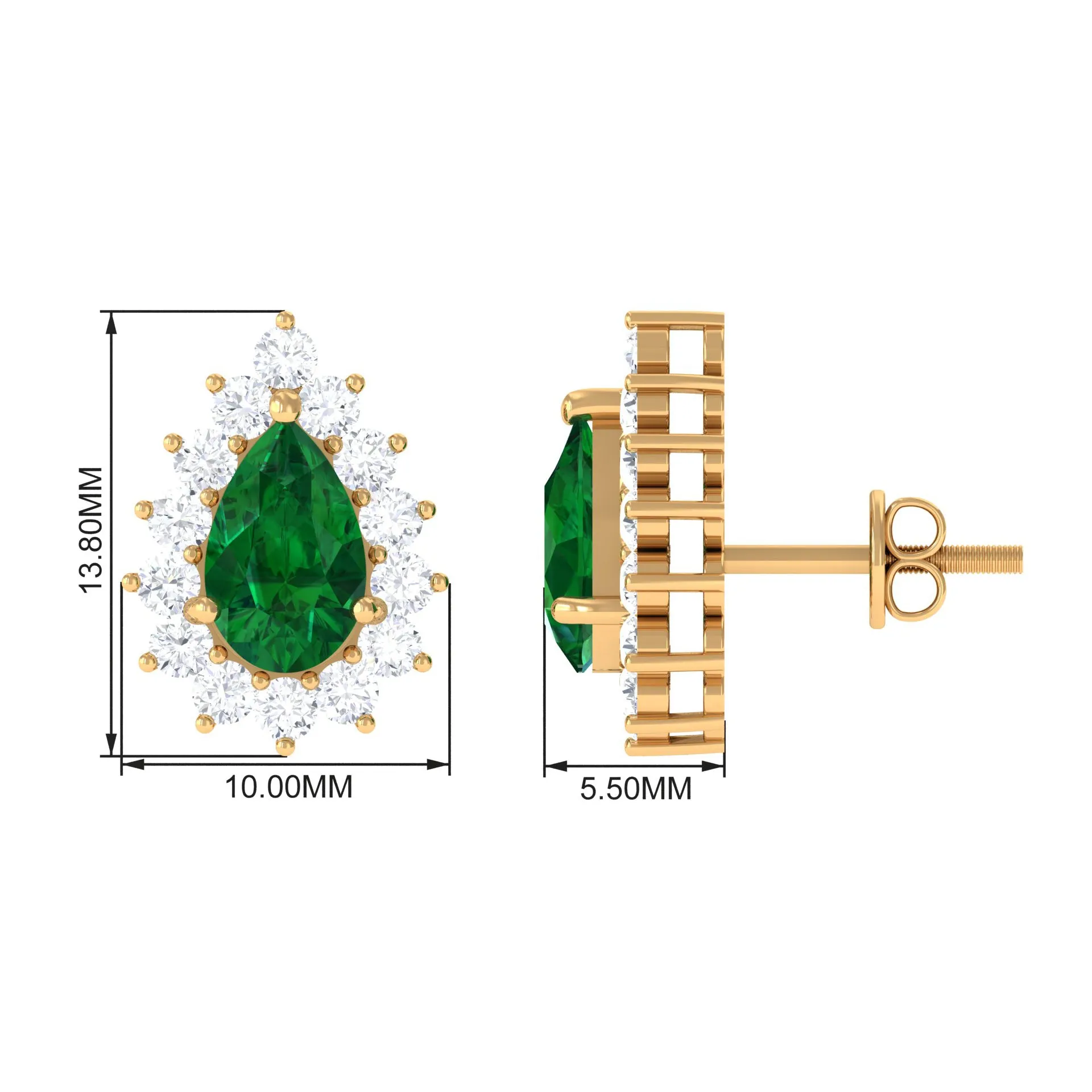3 CT Created Emerald and Moissanite Halo Stud Earrings