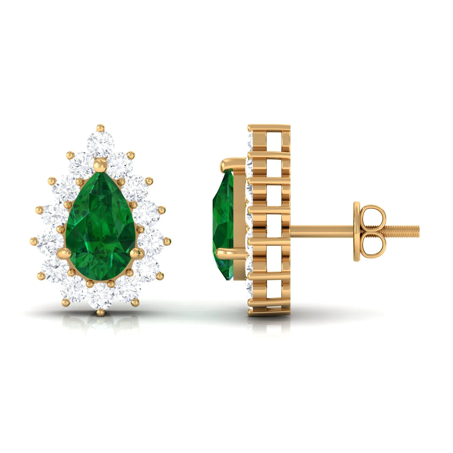 3 CT Created Emerald and Moissanite Halo Stud Earrings