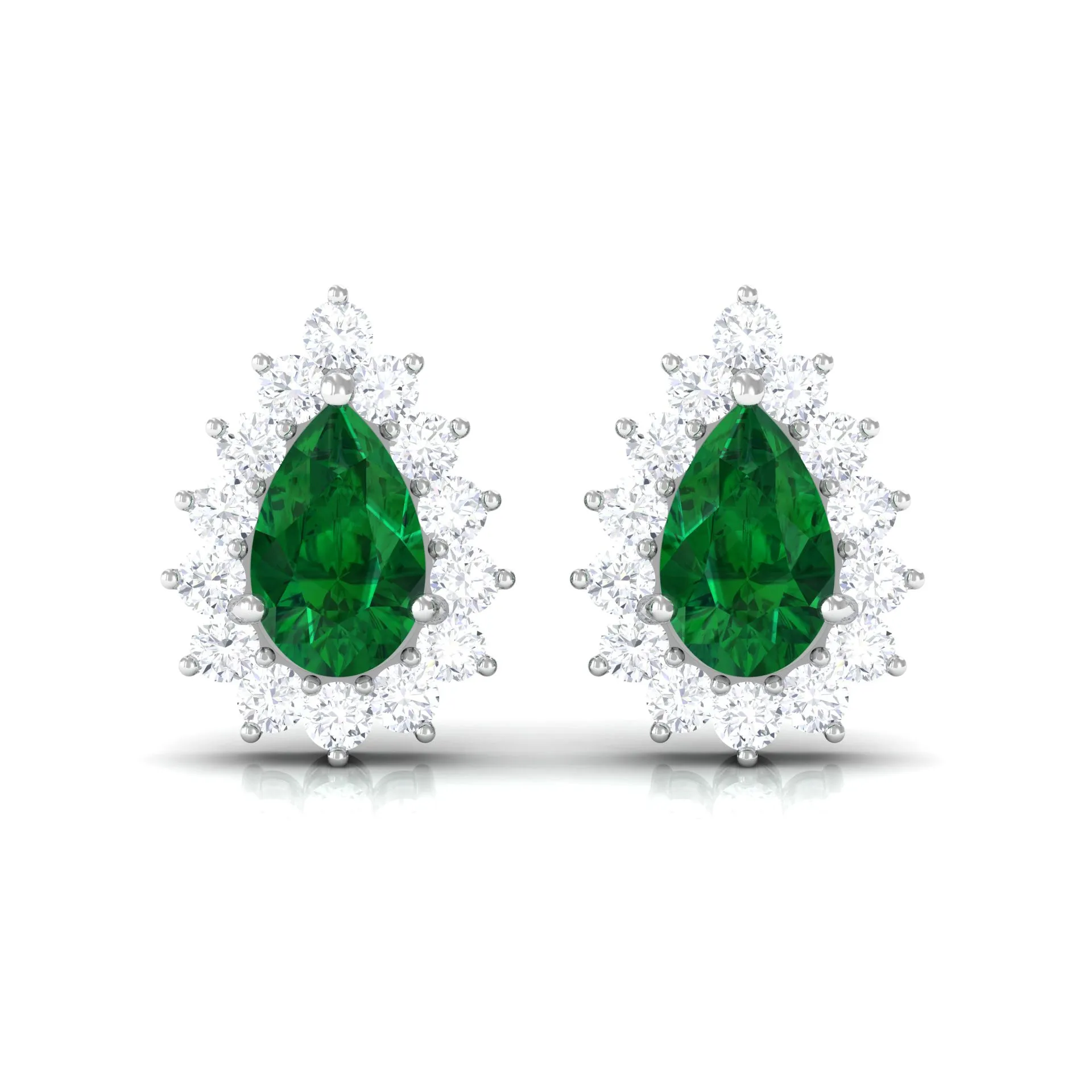 3 CT Created Emerald and Moissanite Halo Stud Earrings
