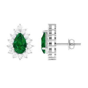 3 CT Created Emerald and Moissanite Halo Stud Earrings