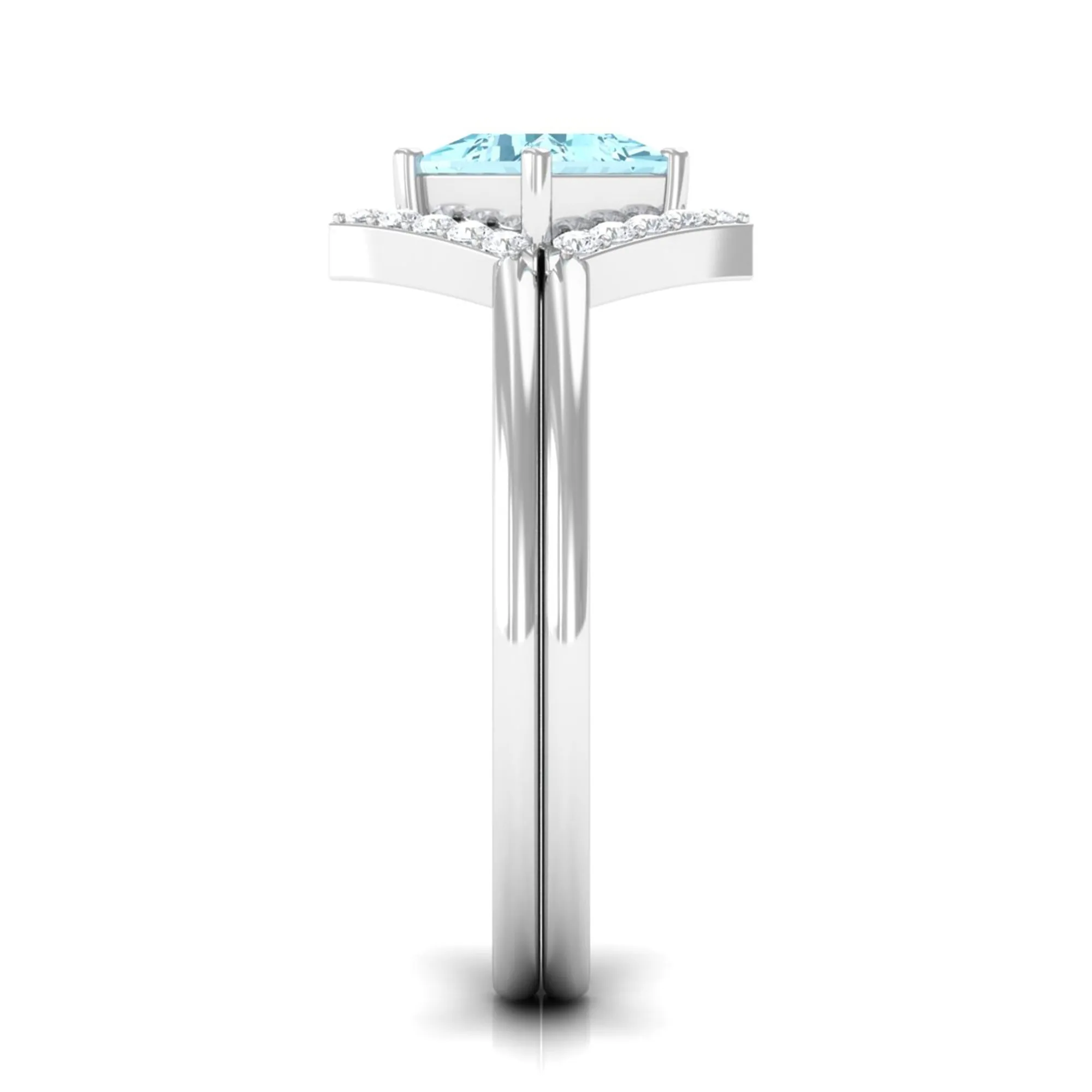 3/4 CT Minimal Princess Cut Aquamarine and Diamond Engagement Enhancer Ring Set