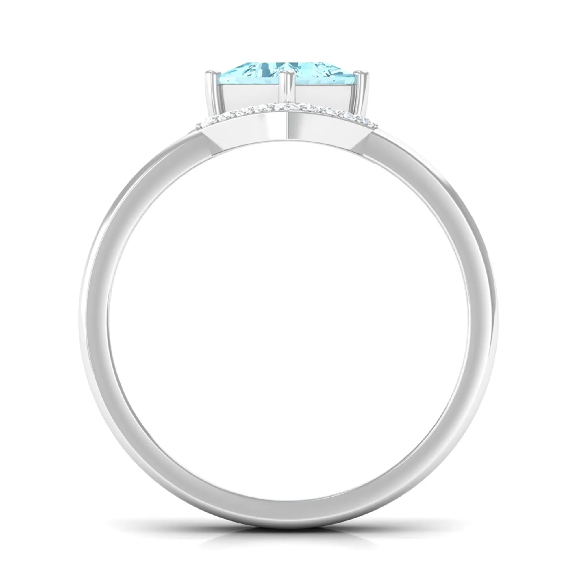 3/4 CT Minimal Princess Cut Aquamarine and Diamond Engagement Enhancer Ring Set