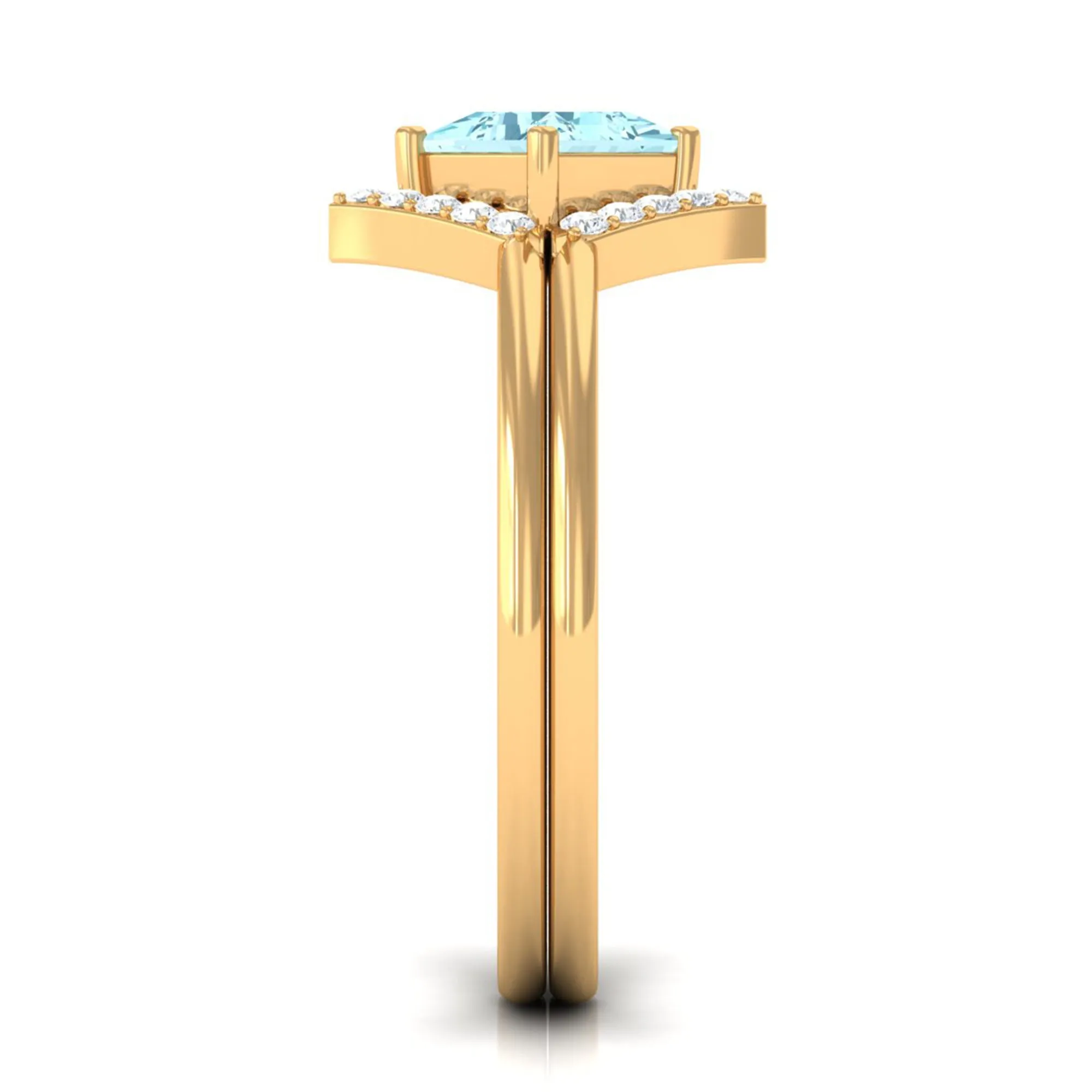 3/4 CT Minimal Princess Cut Aquamarine and Diamond Engagement Enhancer Ring Set