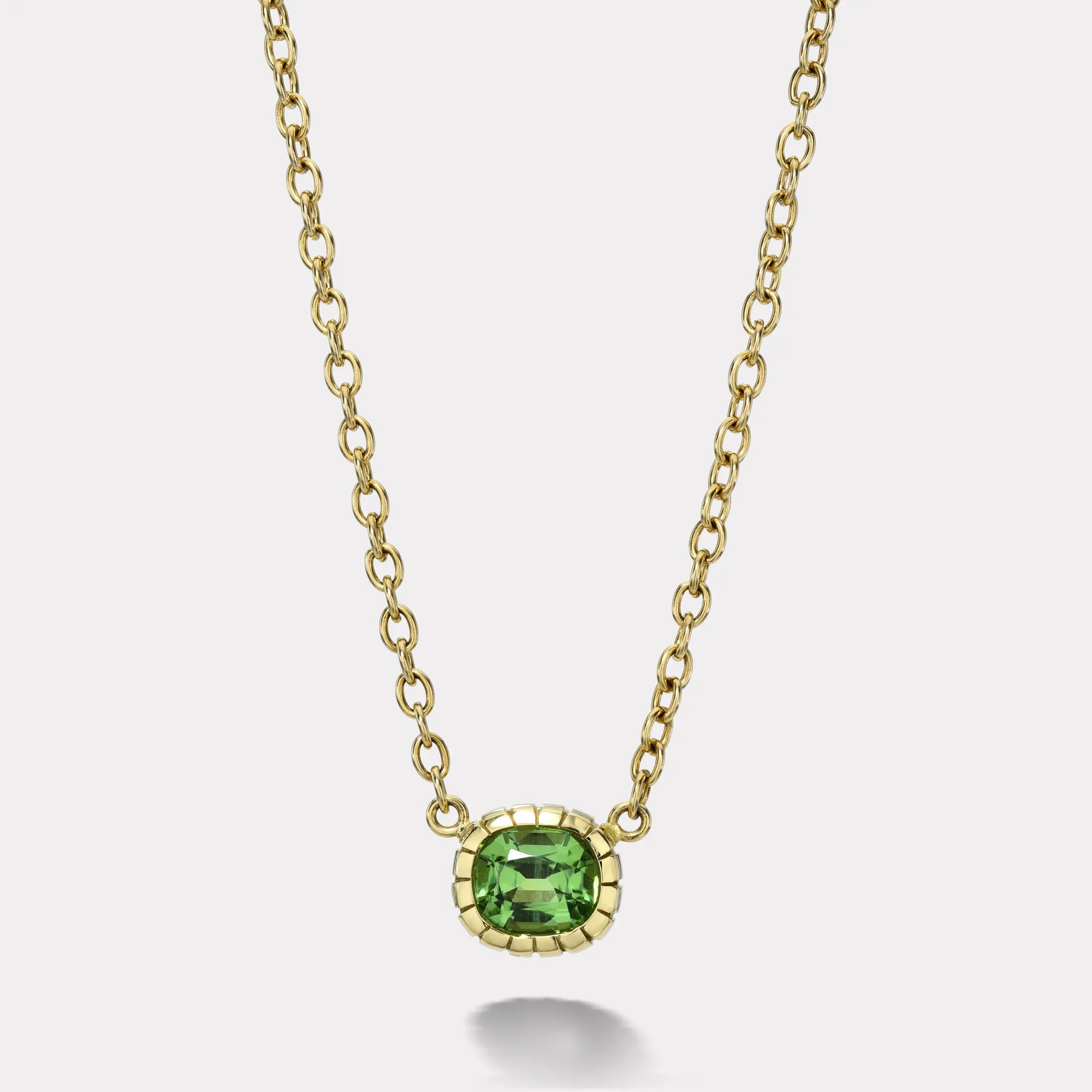 3.42ct Cushion Peridot Heirloom Bezel Pendant