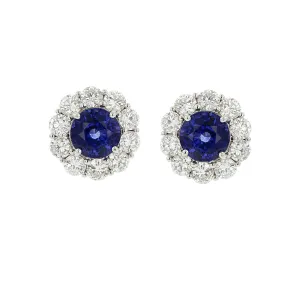 4.11 Carat Sapphire and Diamond Halo Stud Earrings