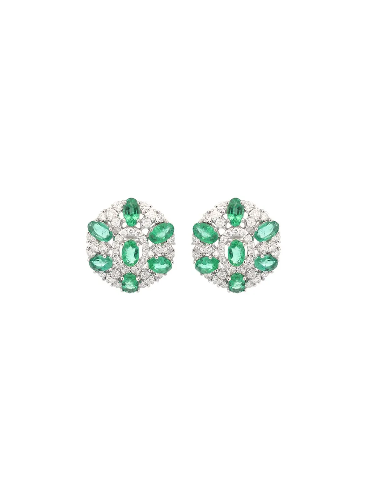 4.33ct Diamond Emerald 18K Gold Cluster Earrings