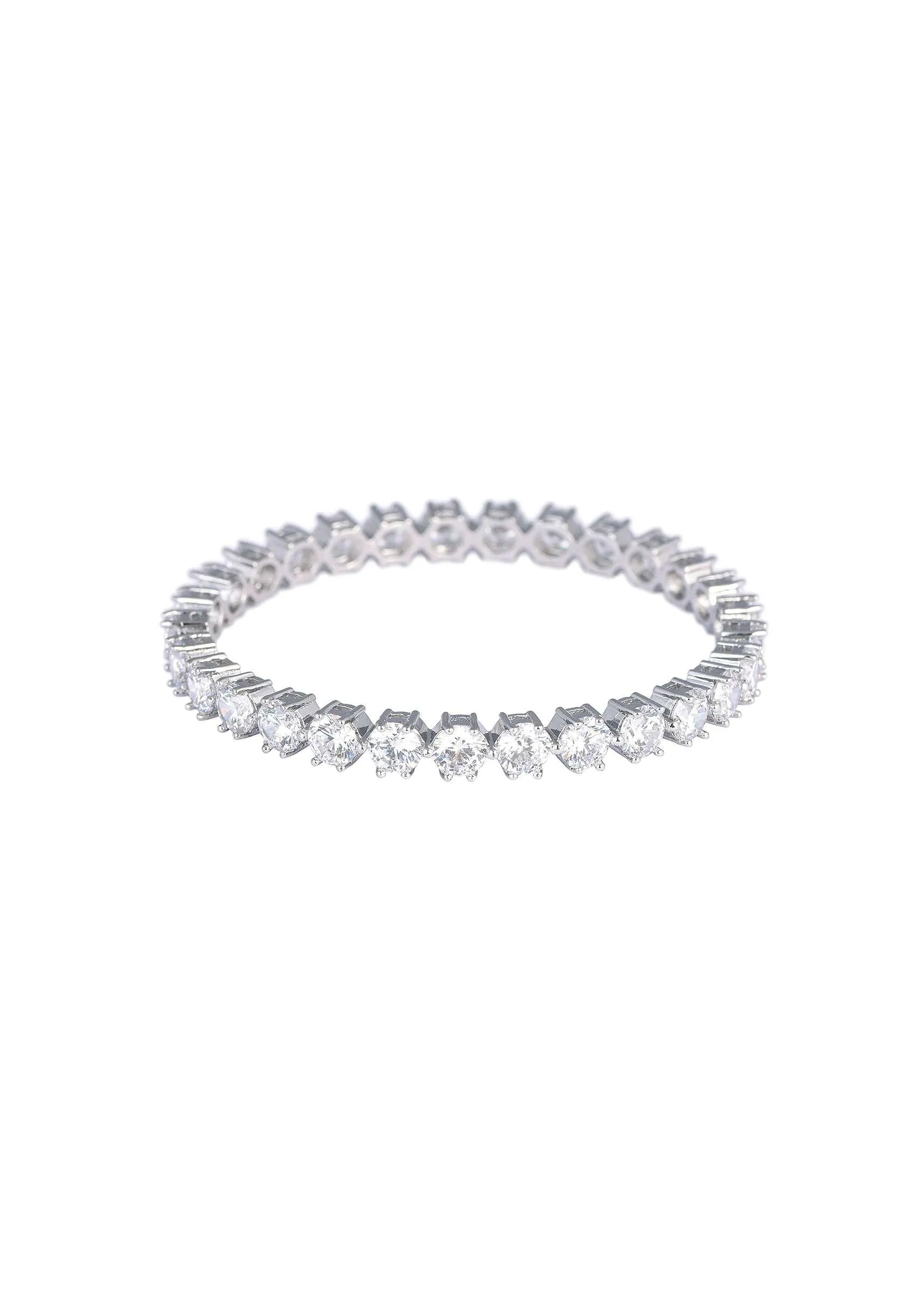 92.5 Sterling Silver Bangles With Studded Zirconia Set of 2