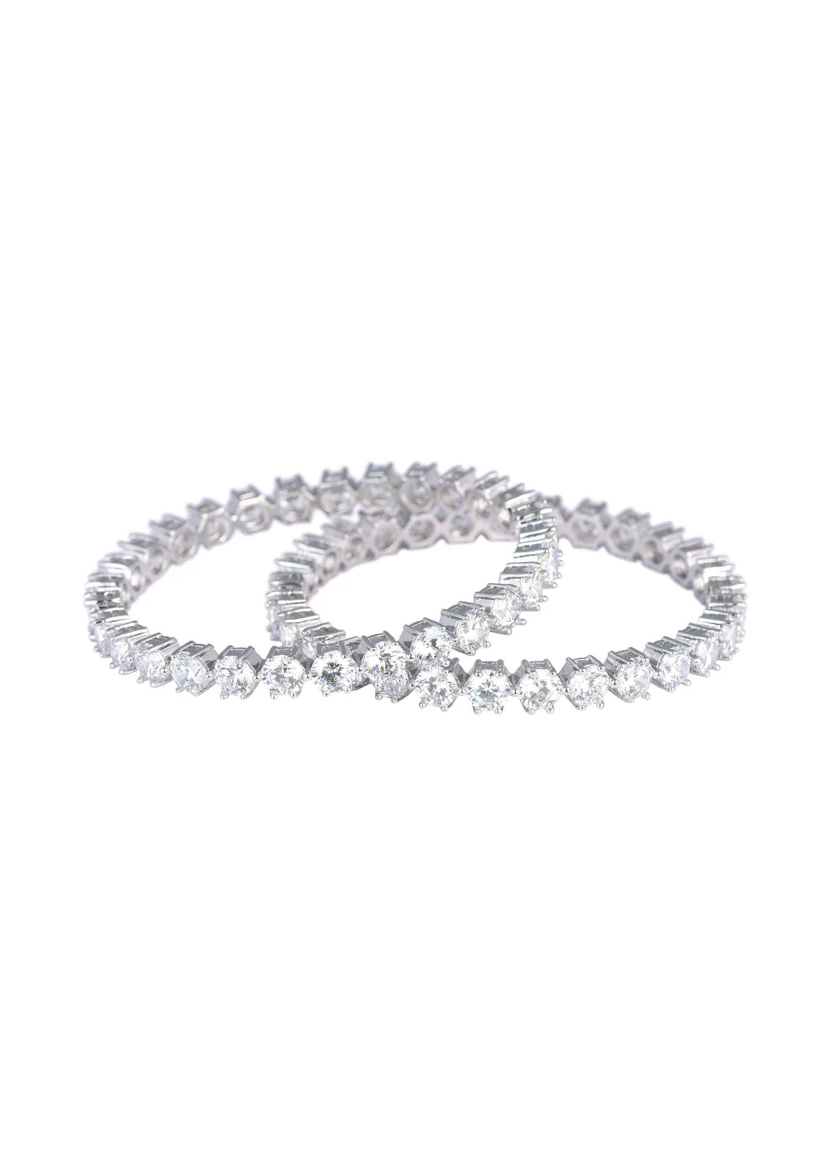 92.5 Sterling Silver Bangles With Studded Zirconia Set of 2