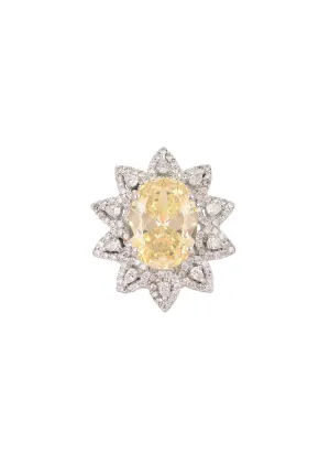 92.5 Sterling Silver Ring Embedded with Yellow Stone And Faux Diamonds