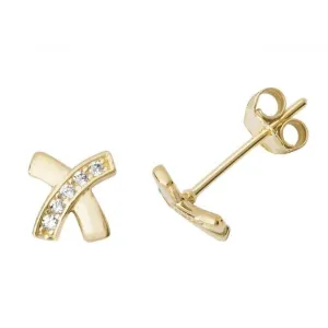 9ct Yellow Gold Zirconia X Stud Earrings ES504