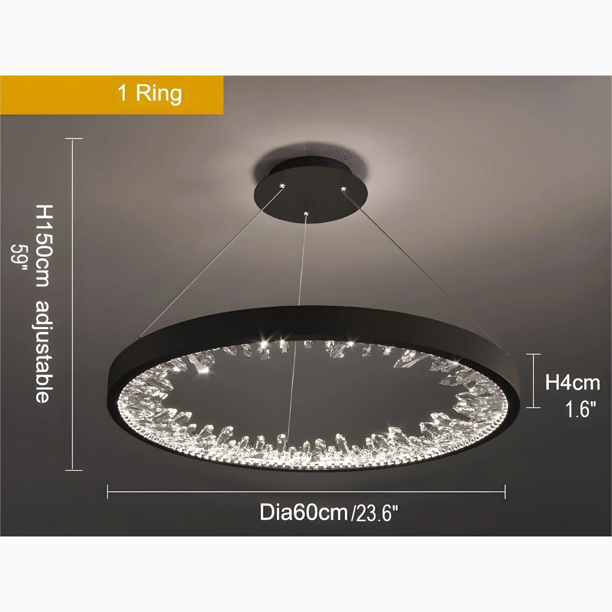 Altidona | Black Rings Modern Crystal Creative Luxury Hanging Led Chandelier