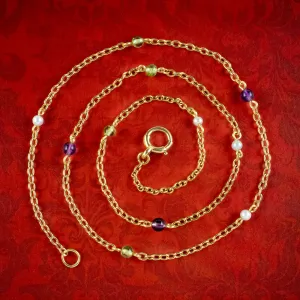 Antique Edwardian Suffragette Chain 15ct Gold Amethyst Peridot Pearl