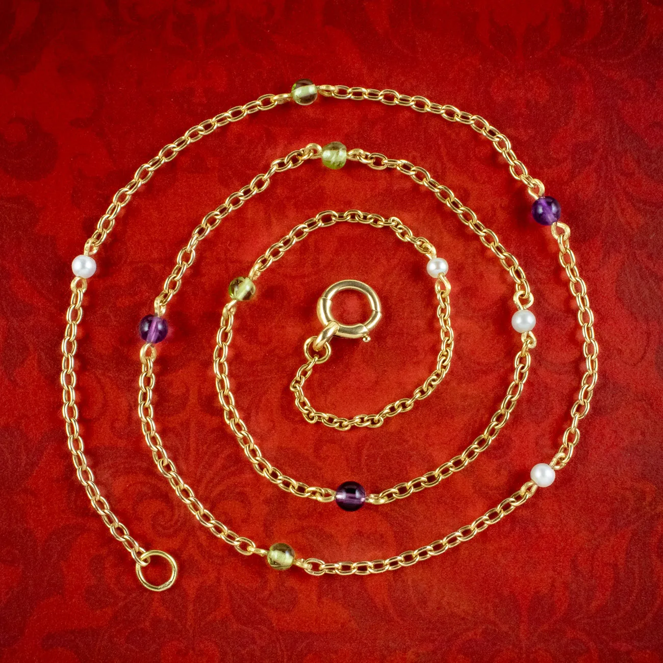 Antique Edwardian Suffragette Chain 15ct Gold Amethyst Peridot Pearl