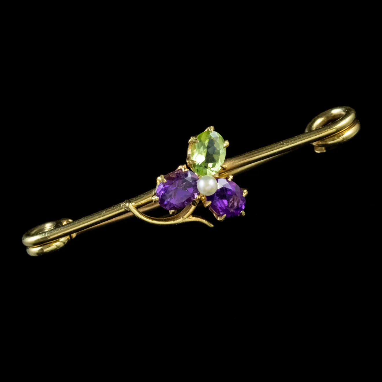 Antique Suffragette Clover Brooch 18Ct Gold Pin Edwardian Circa 1910