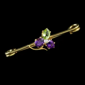 Antique Suffragette Clover Brooch 18Ct Gold Pin Edwardian Circa 1910