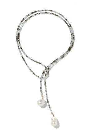 Aquamarine and pyrite ombre classic gemstone lariat