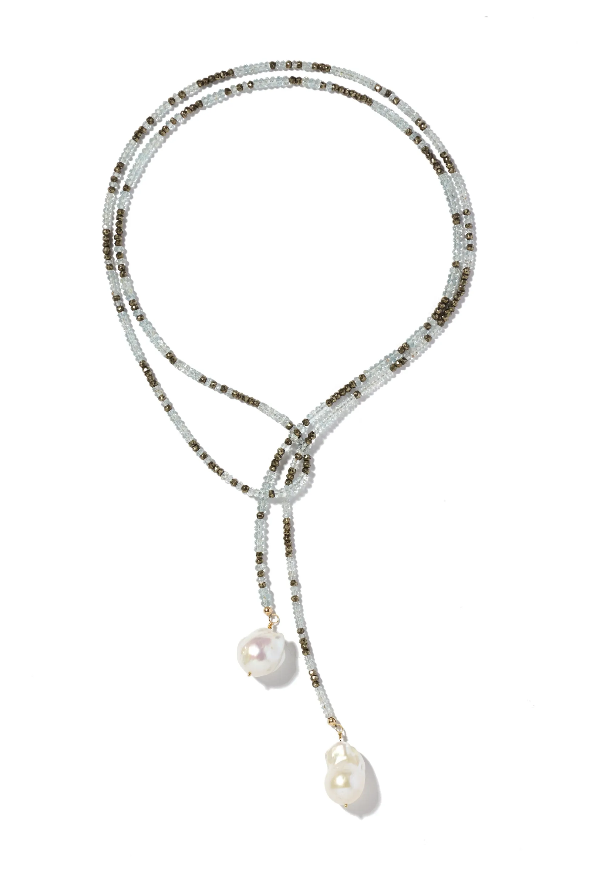 Aquamarine and pyrite ombre classic gemstone lariat