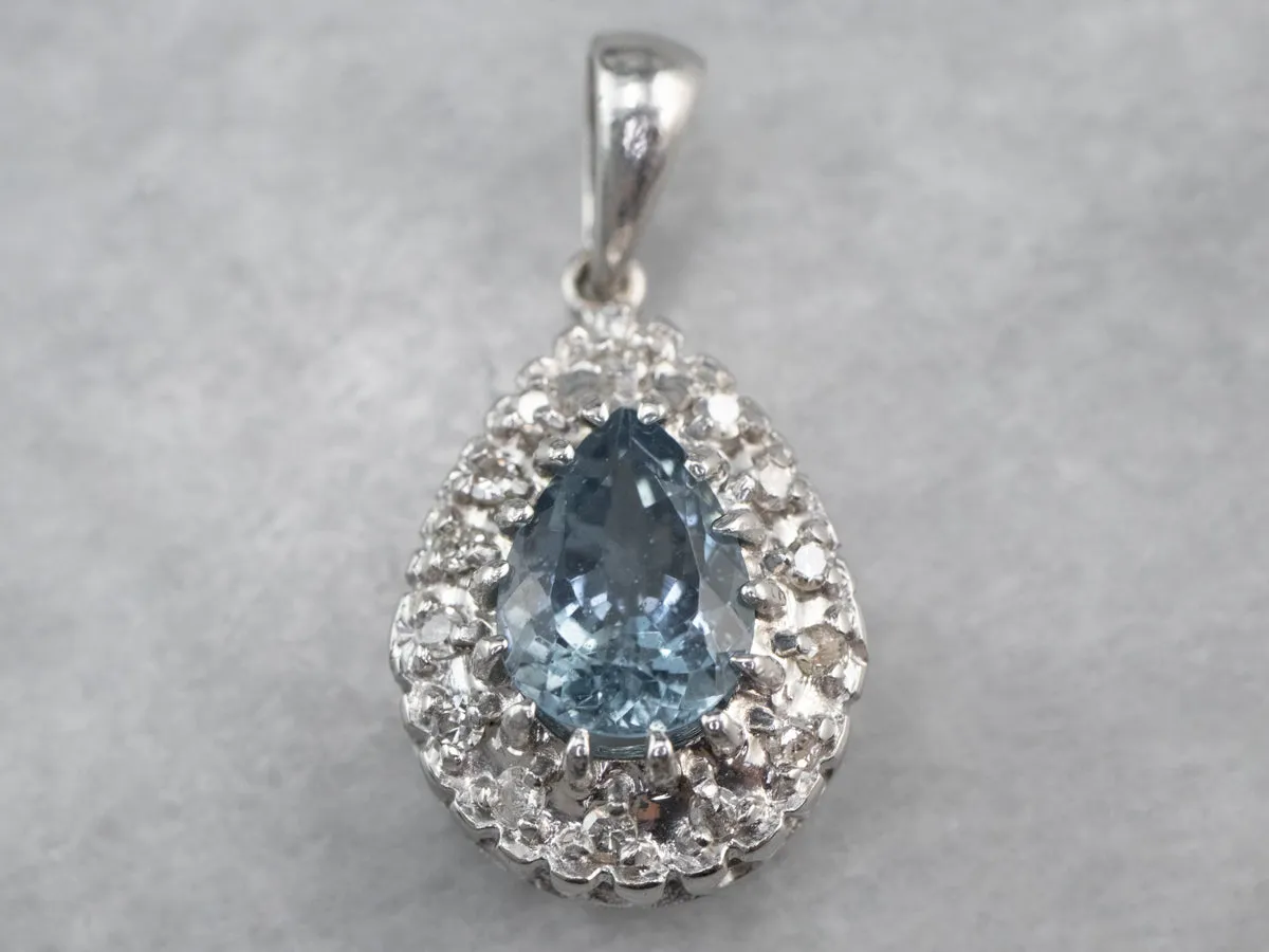 Aquamarine Diamond Halo White Gold Pendant