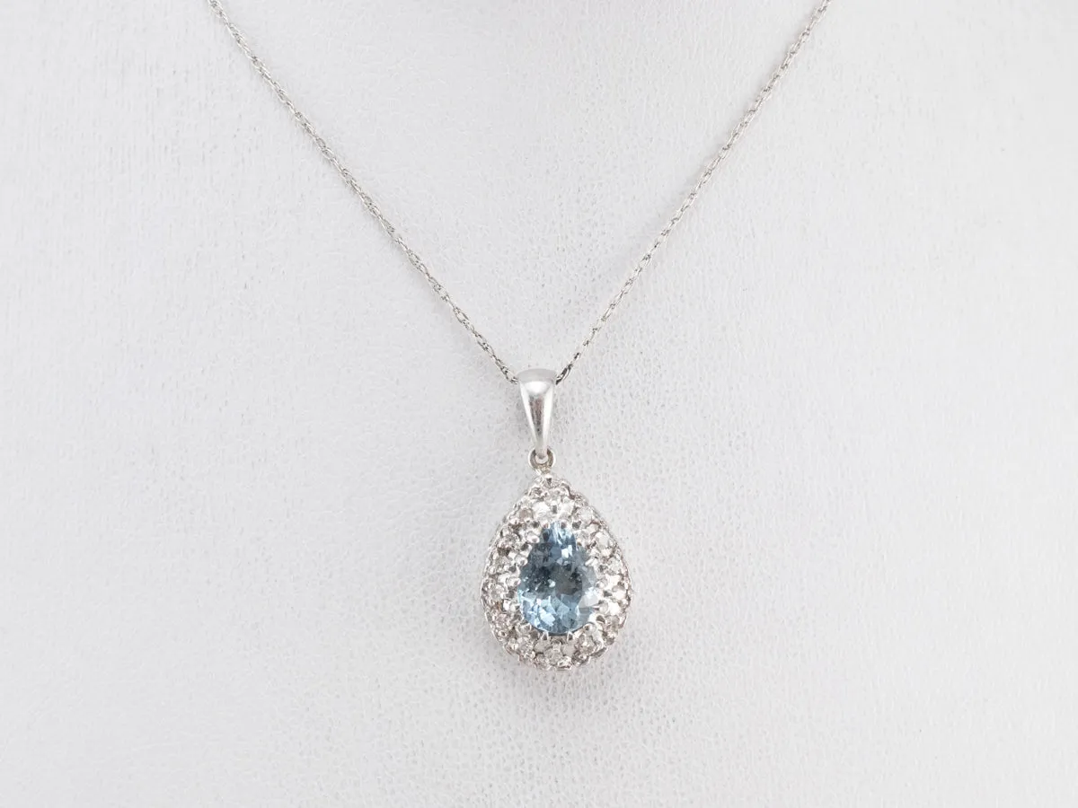 Aquamarine Diamond Halo White Gold Pendant