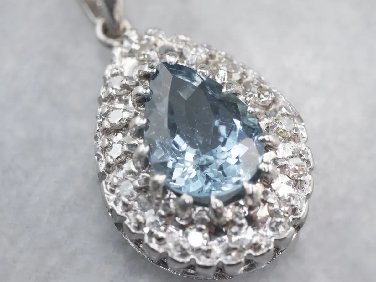 Aquamarine Diamond Halo White Gold Pendant