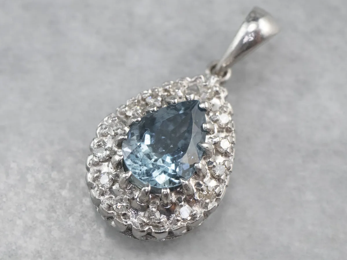 Aquamarine Diamond Halo White Gold Pendant