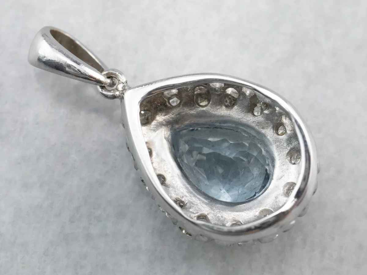Aquamarine Diamond Halo White Gold Pendant