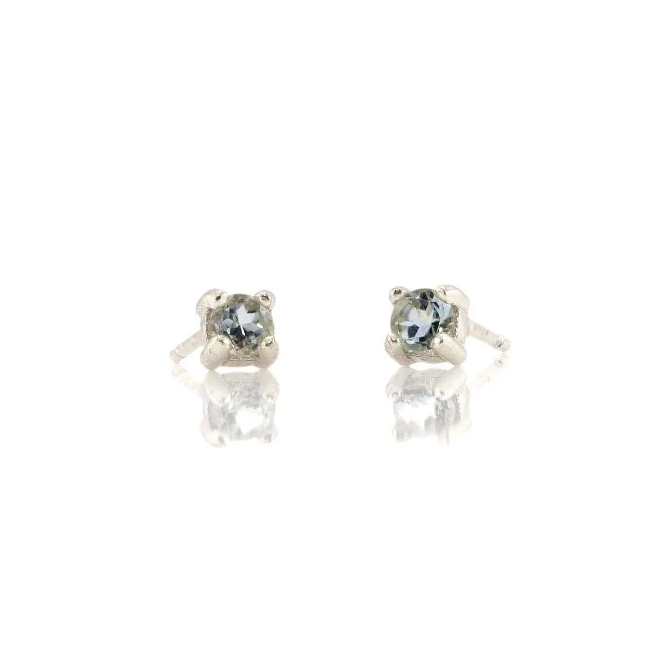 Aquamarine Prong Set Gemstone Stud Earrings - March Birthstone
