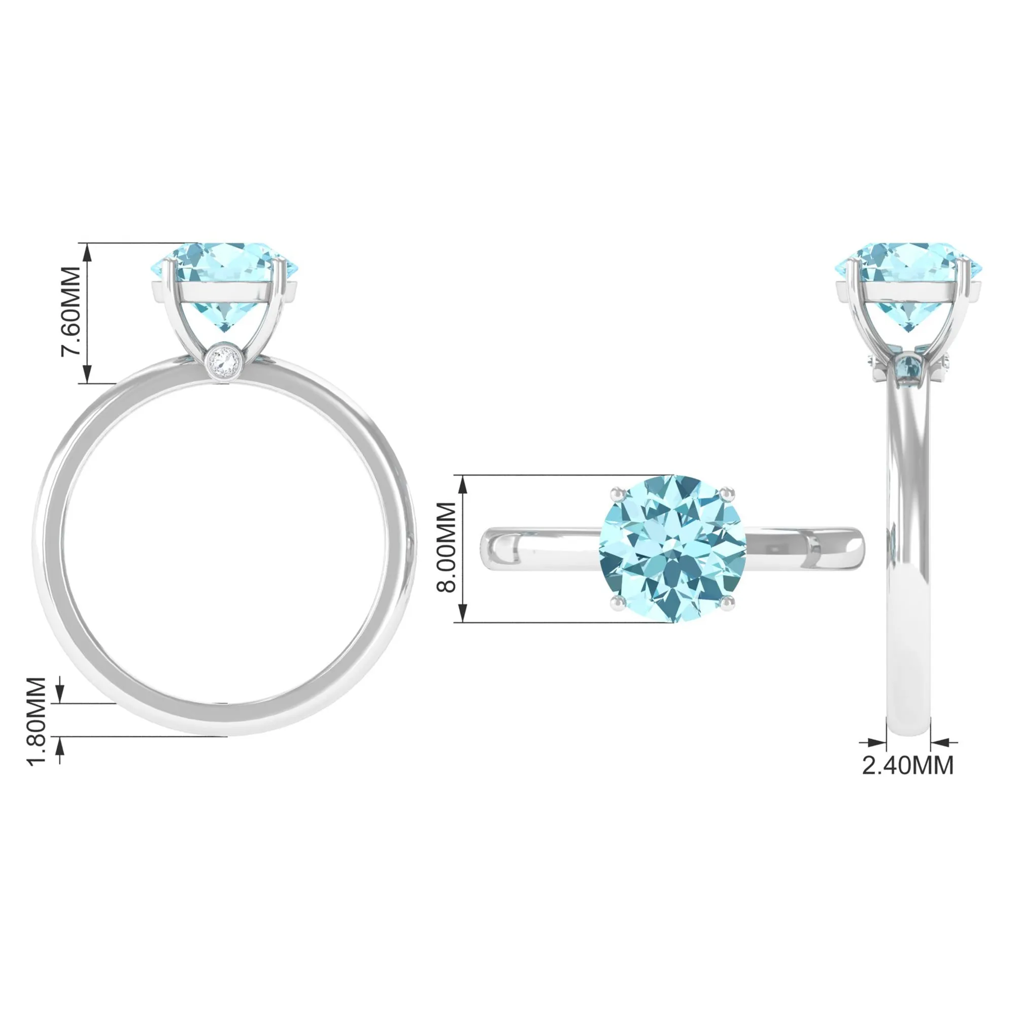 Aquamarine Solitaire Promise Ring with Diamond
