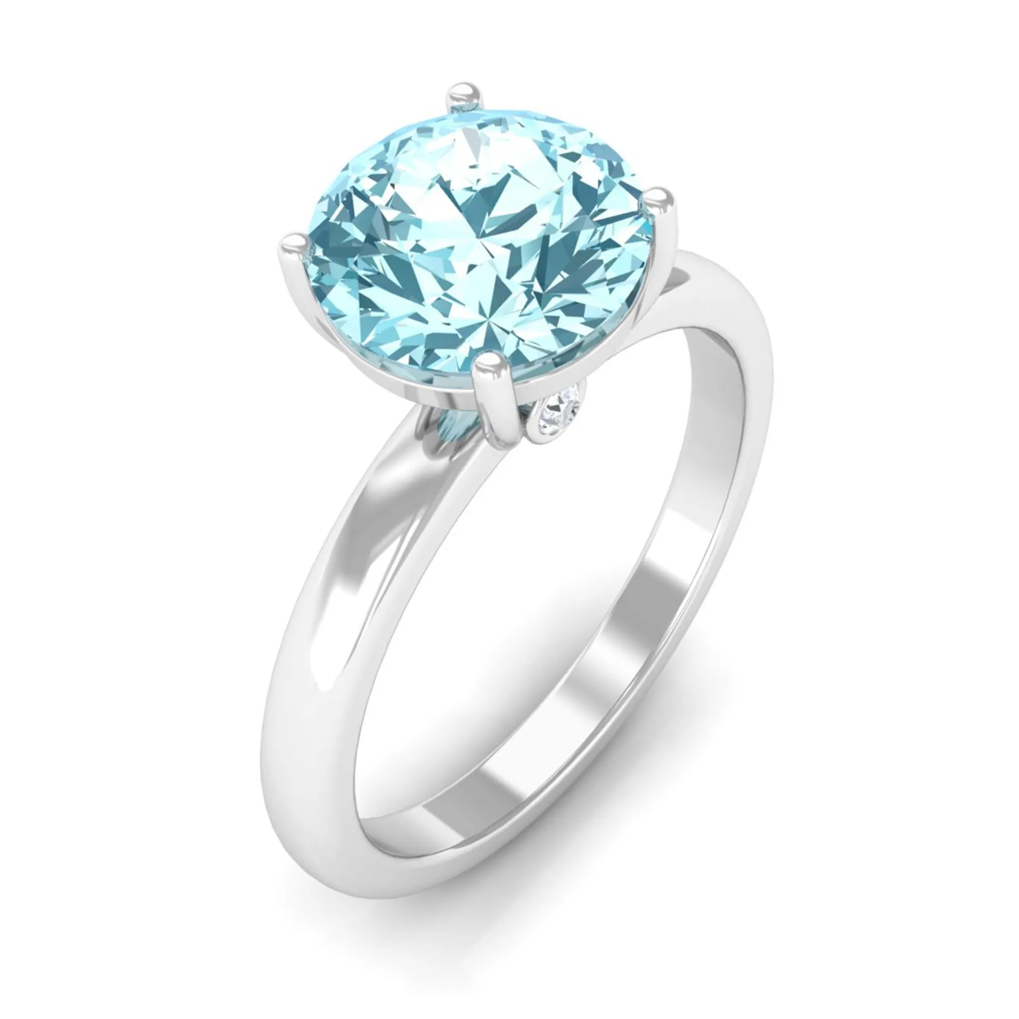 Aquamarine Solitaire Promise Ring with Diamond