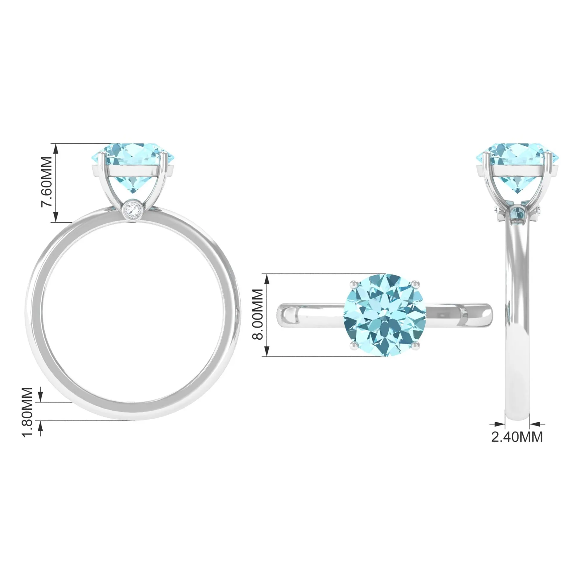 Aquamarine Solitaire Promise Ring with Diamond