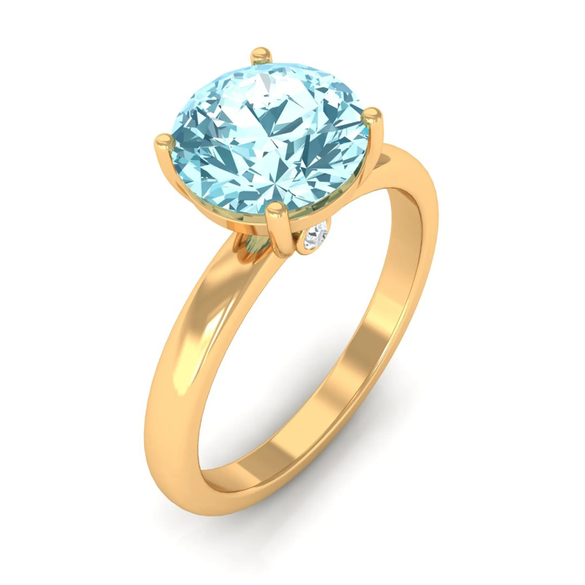 Aquamarine Solitaire Promise Ring with Diamond