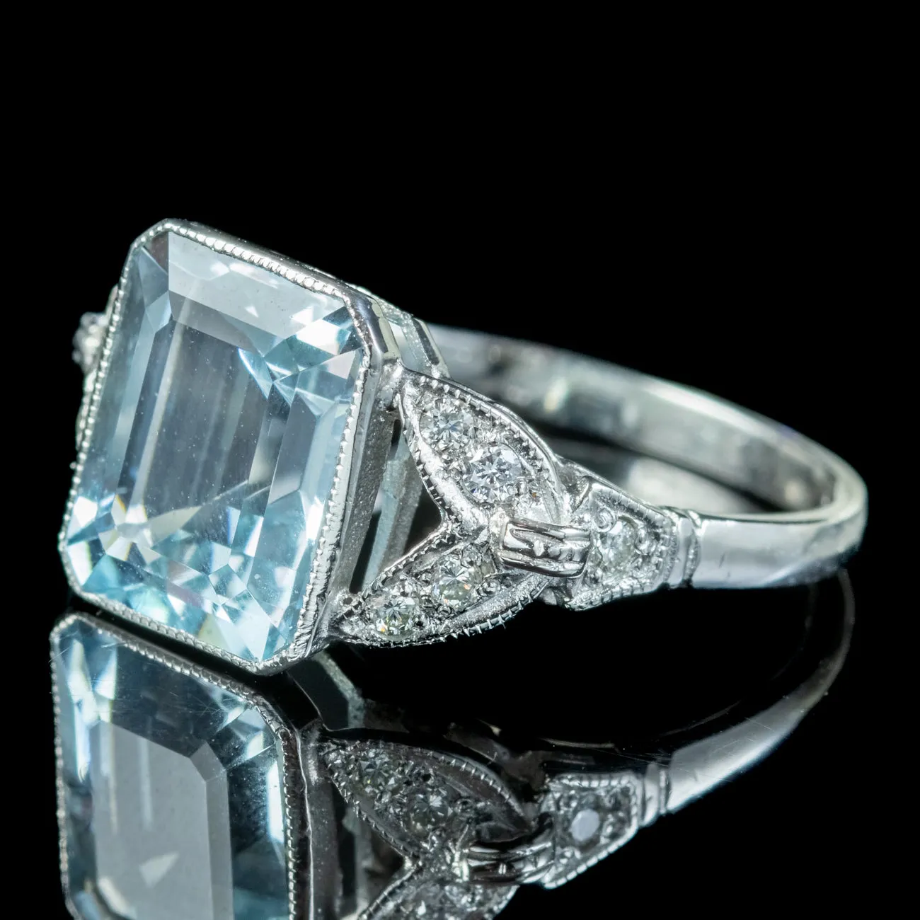 Art Deco Style Aquamarine Diamond Ring 3.5ct Aqua
