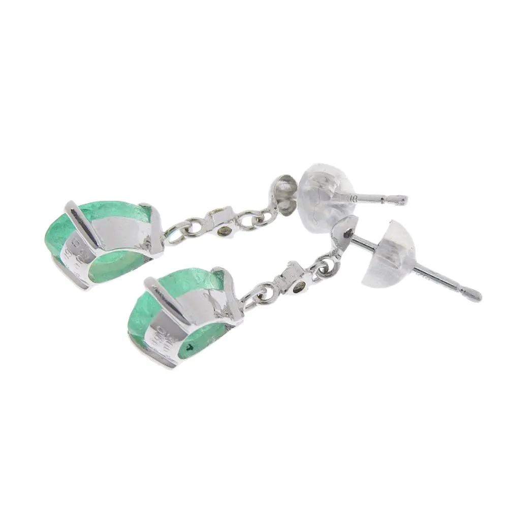 Authentic K18WG Emerald Pierced Earrings with Beryl and Melee Diamonds