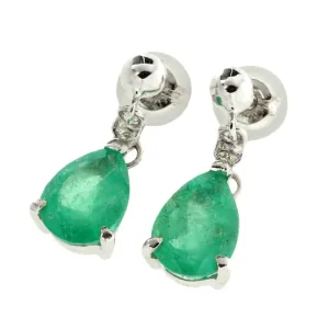 Authentic K18WG Emerald Pierced Earrings with Beryl and Melee Diamonds