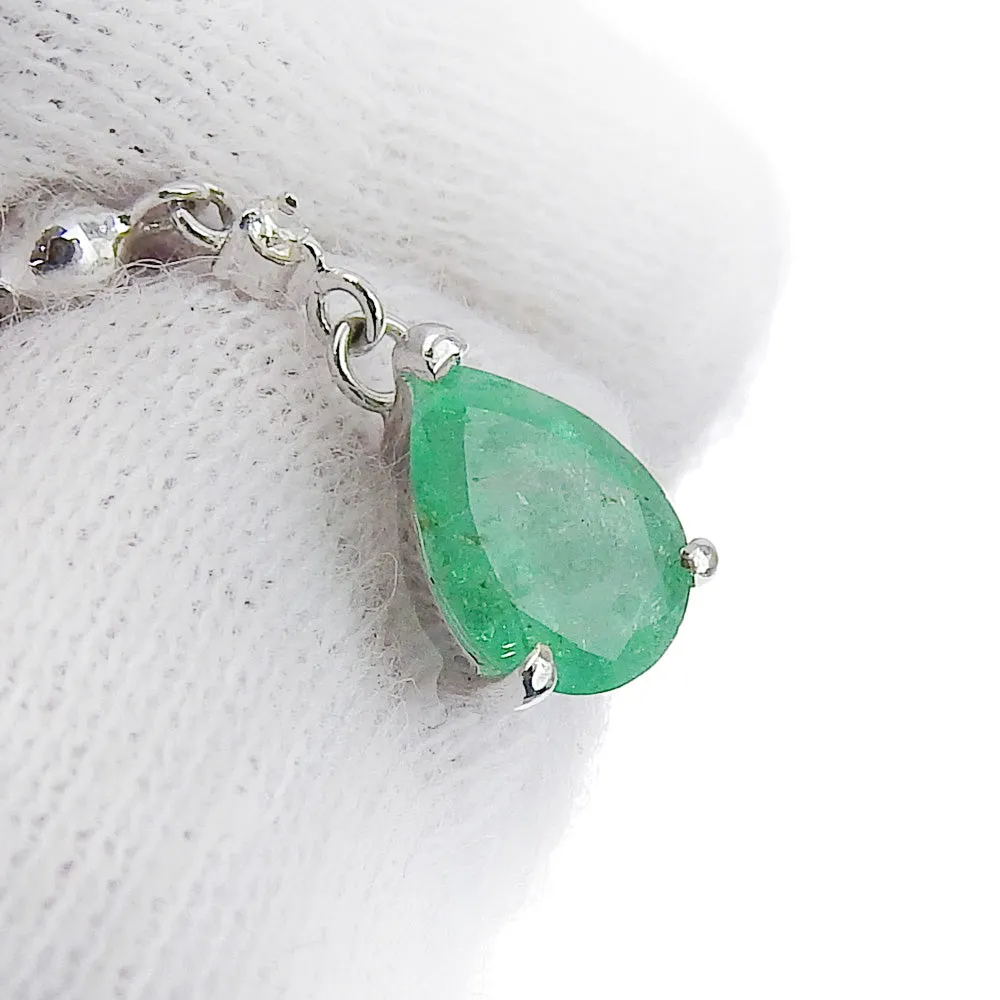 Authentic K18WG Emerald Pierced Earrings with Beryl and Melee Diamonds