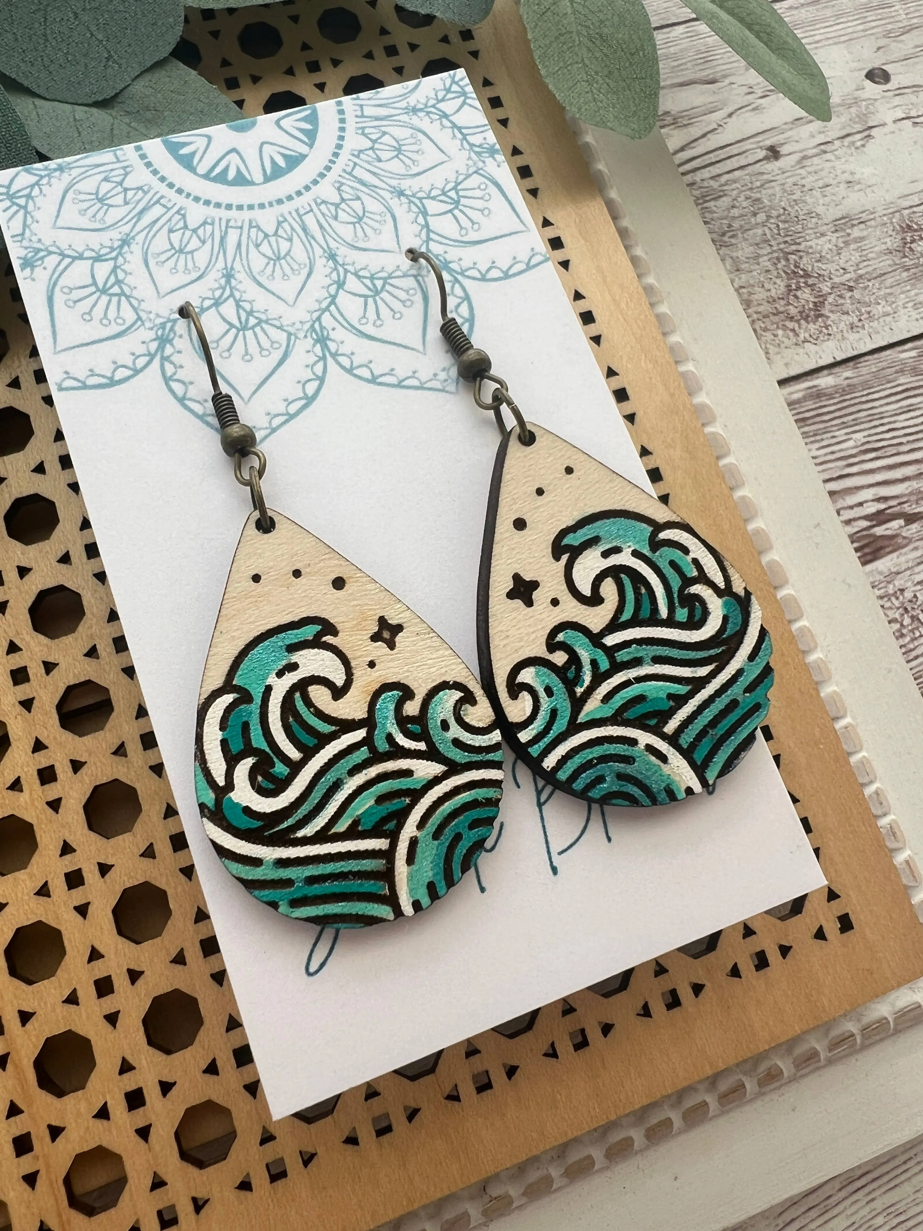 Beach waves ocean hand painted lightweight wood 