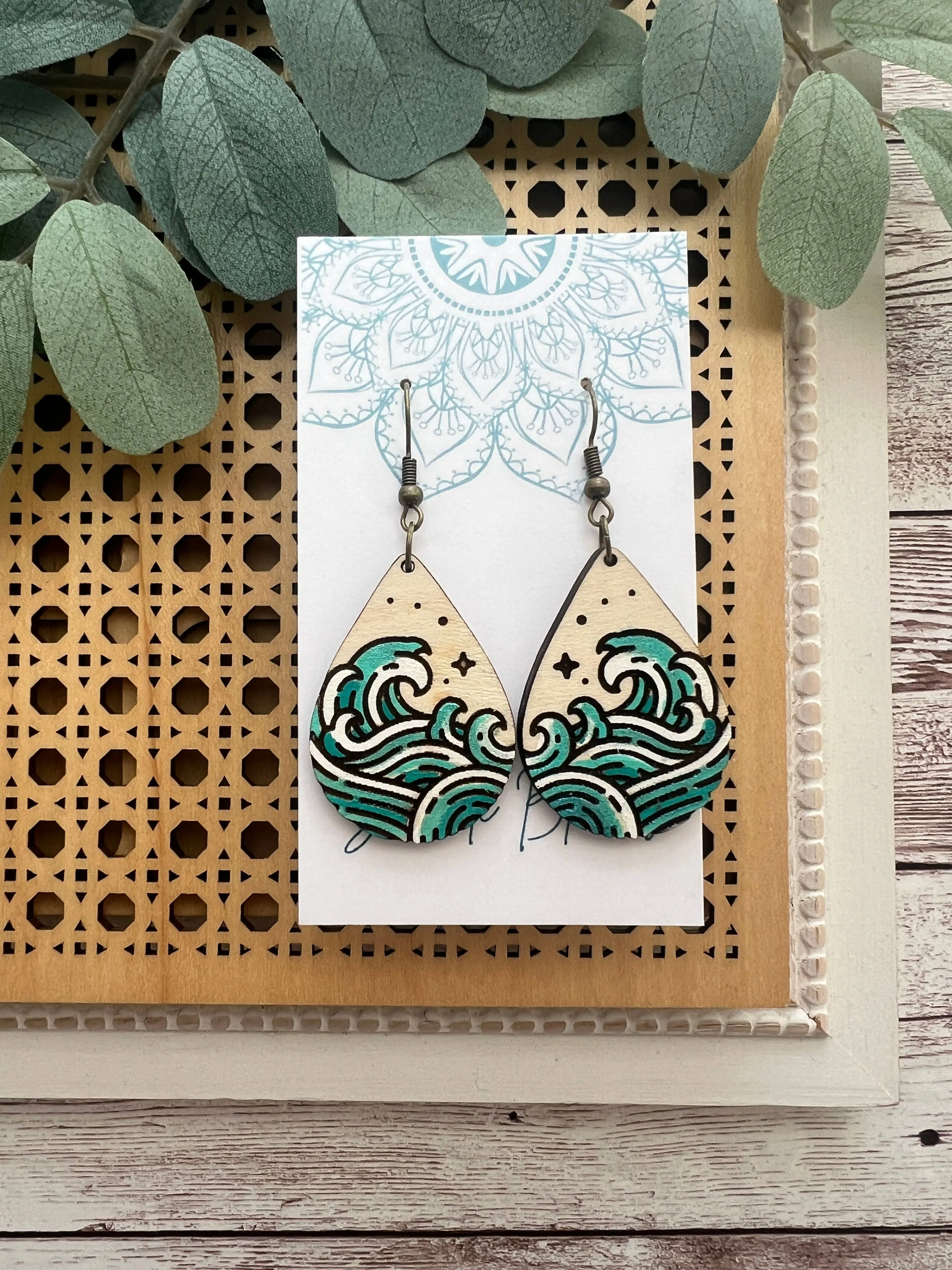 Beach waves ocean hand painted lightweight wood 