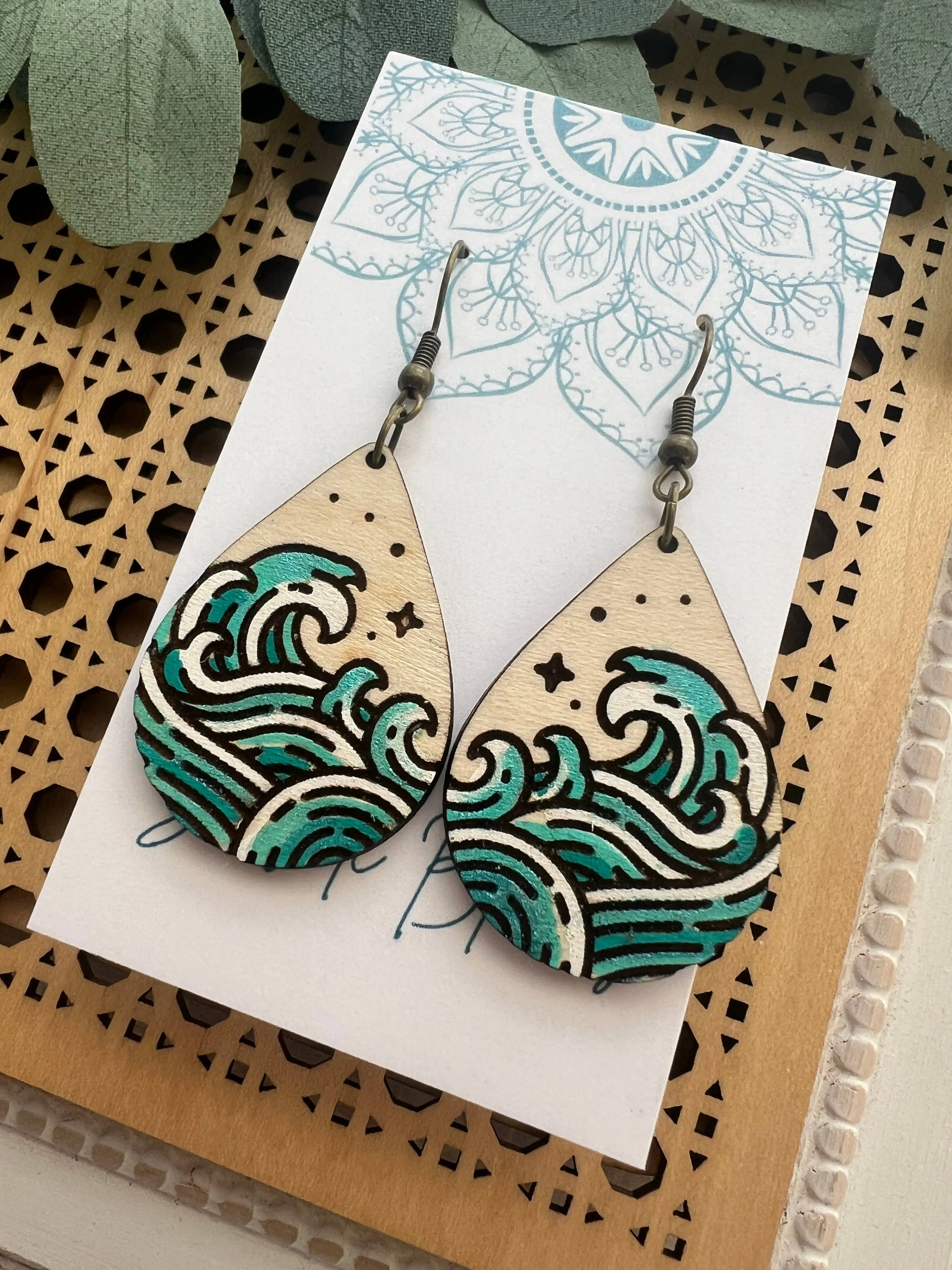 Beach waves ocean hand painted lightweight wood 
