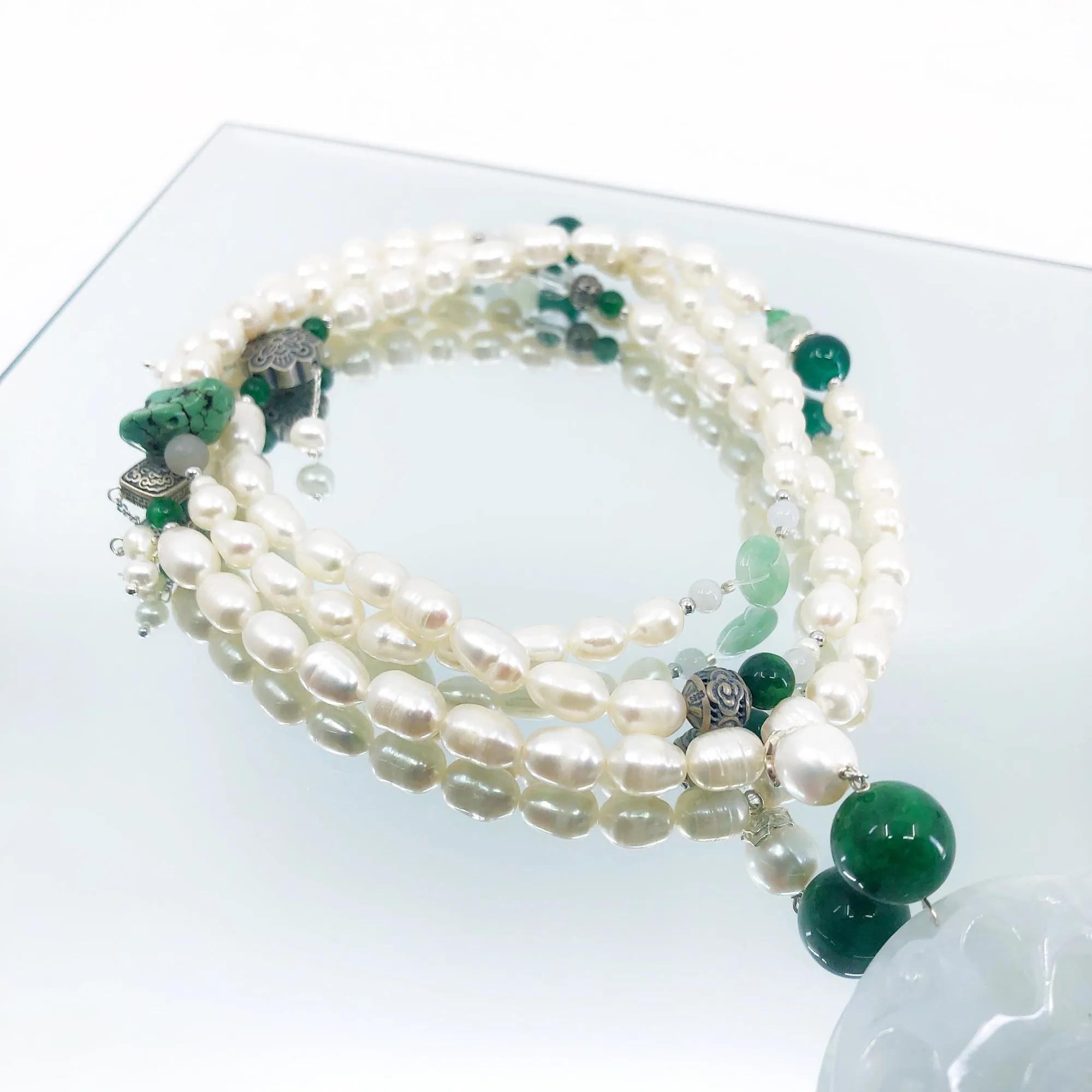 Beaded Long Pearl Pendant Necklace