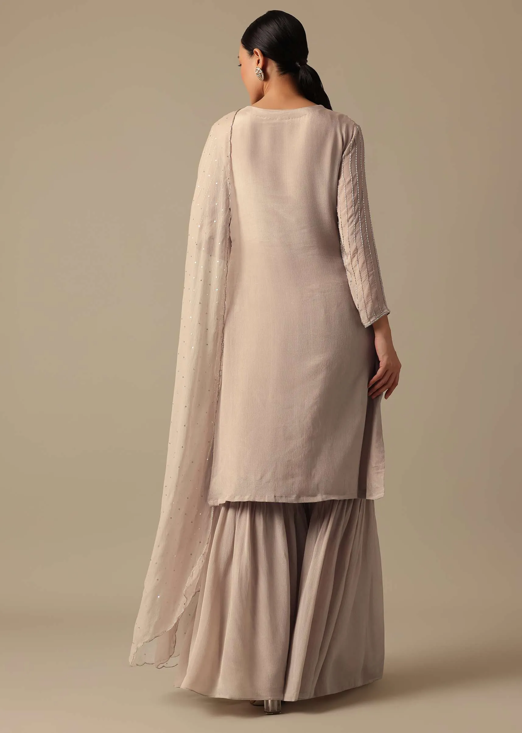 Beige Kurta And Sharara Set With Zardozi Work