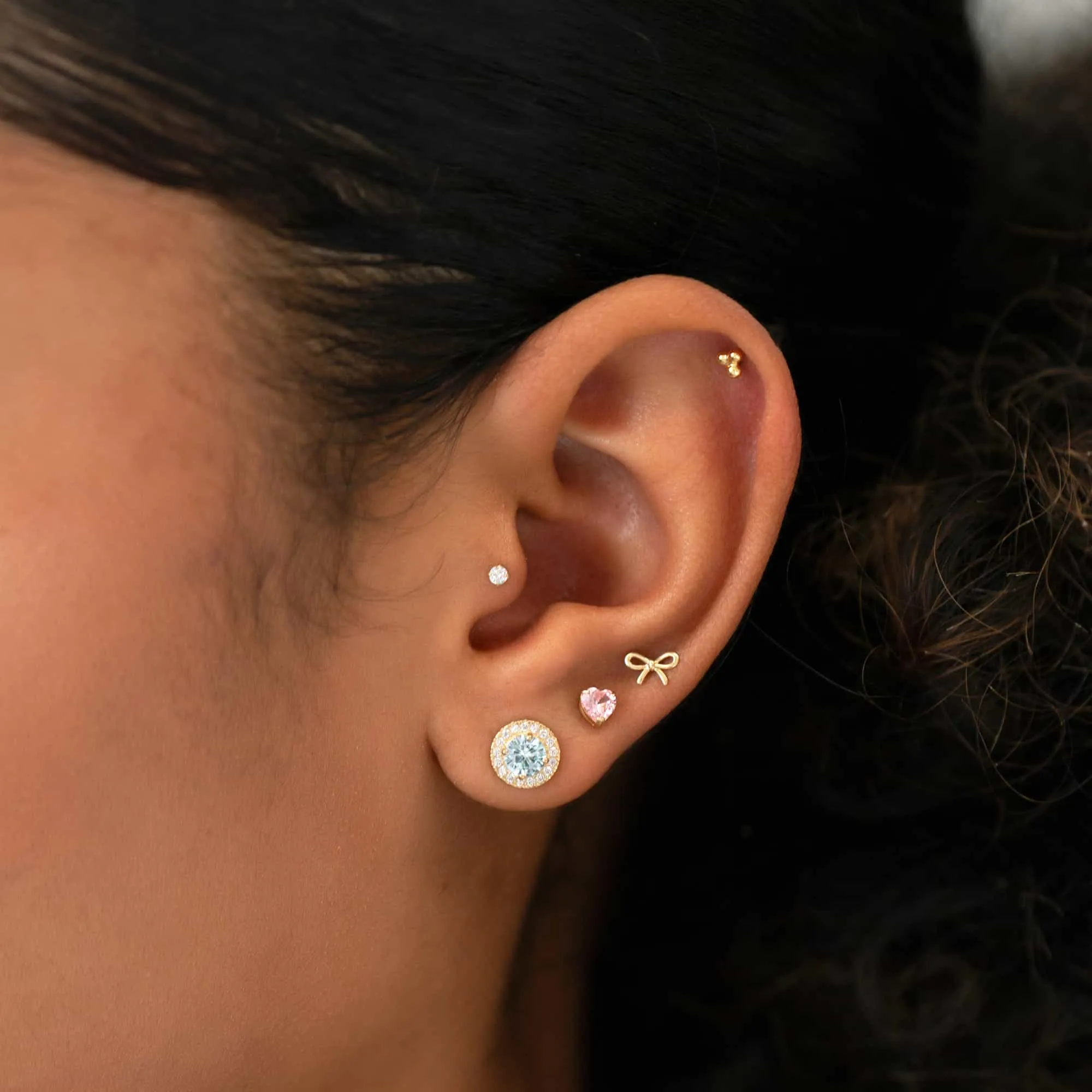 Birthstone Solitaire Halo Studs Aquamarine