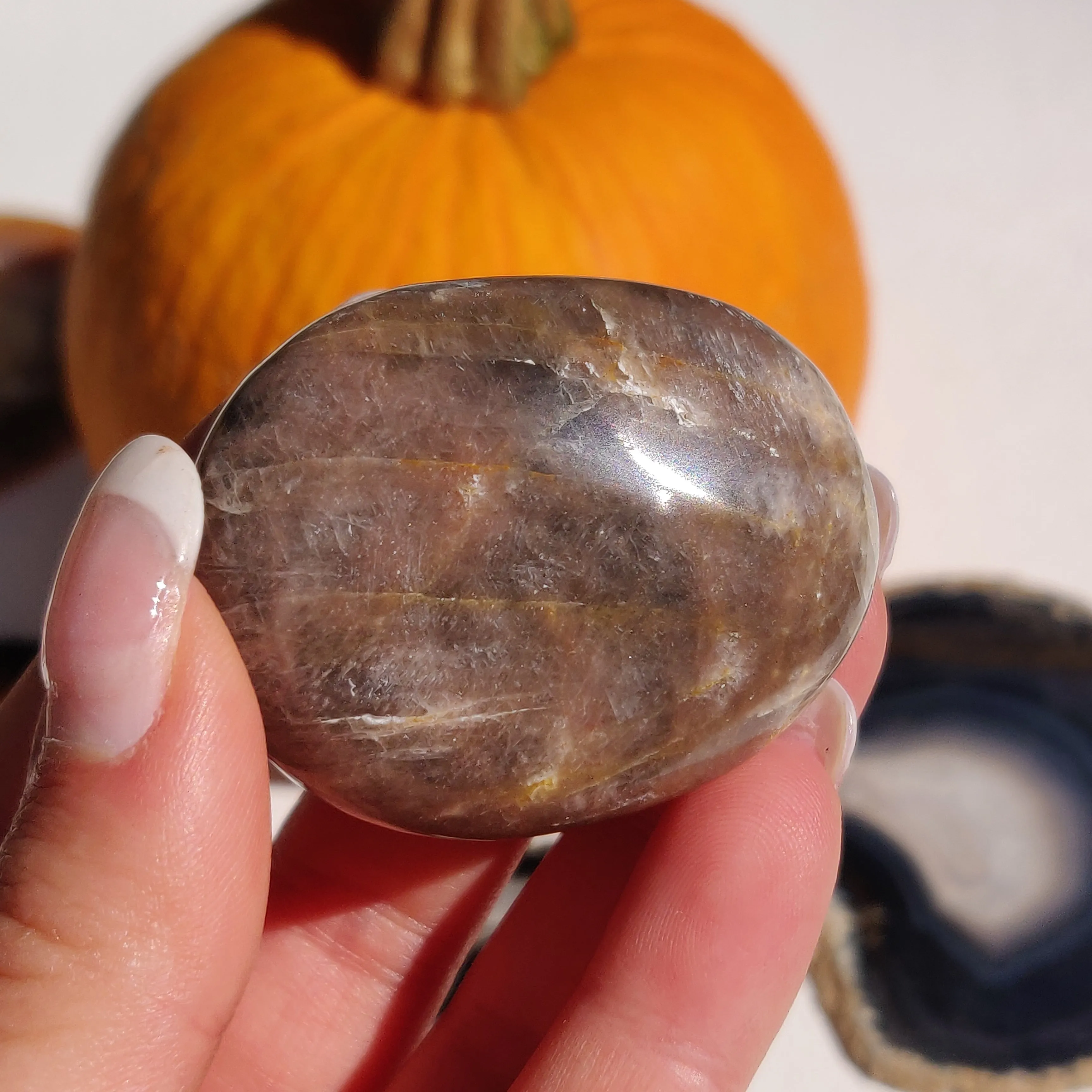 Black Moonstone Palm Stone, Flashy Black Moonstone (#28)