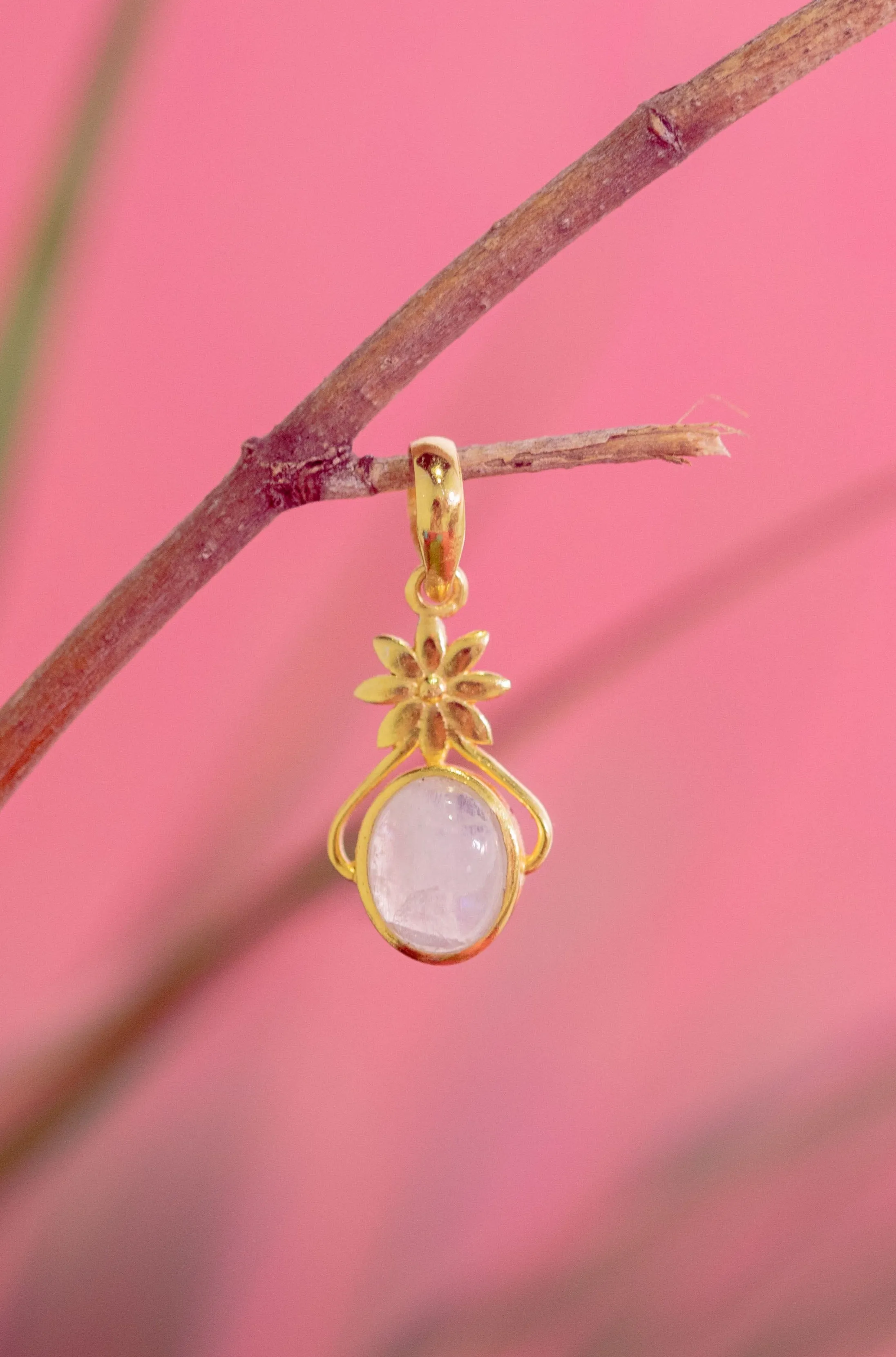 Bloom Flower Pendant Rainbow Moonstone