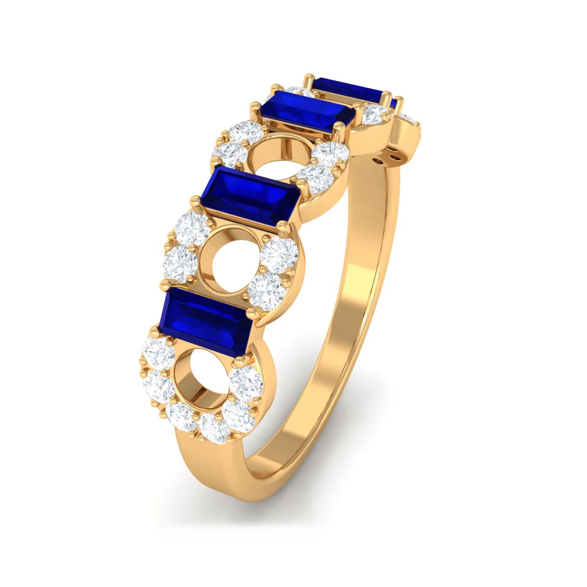 Blue Sapphire and Diamond Art Deco Half Eternity Ring