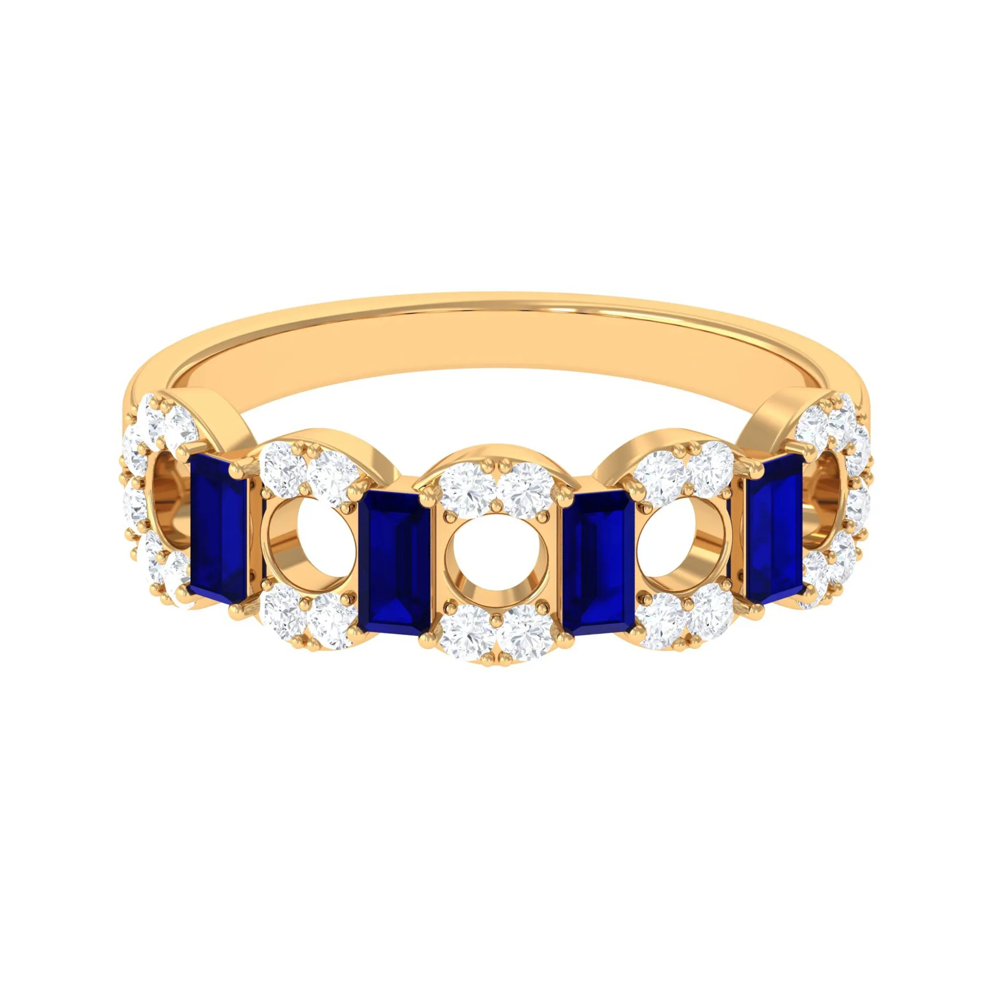 Blue Sapphire and Diamond Art Deco Half Eternity Ring