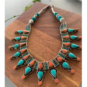 Bohemian Tibetan Vintage Handmade Turquoise Coral Stone Bead Necklace #6