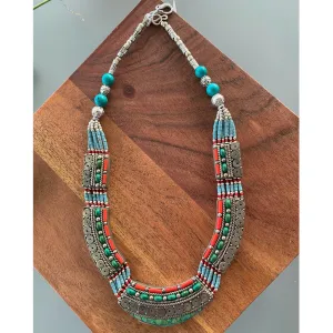 Bohemian Tibetan Vintage Handmade Turquoise Coral Stone Bead Necklace #9